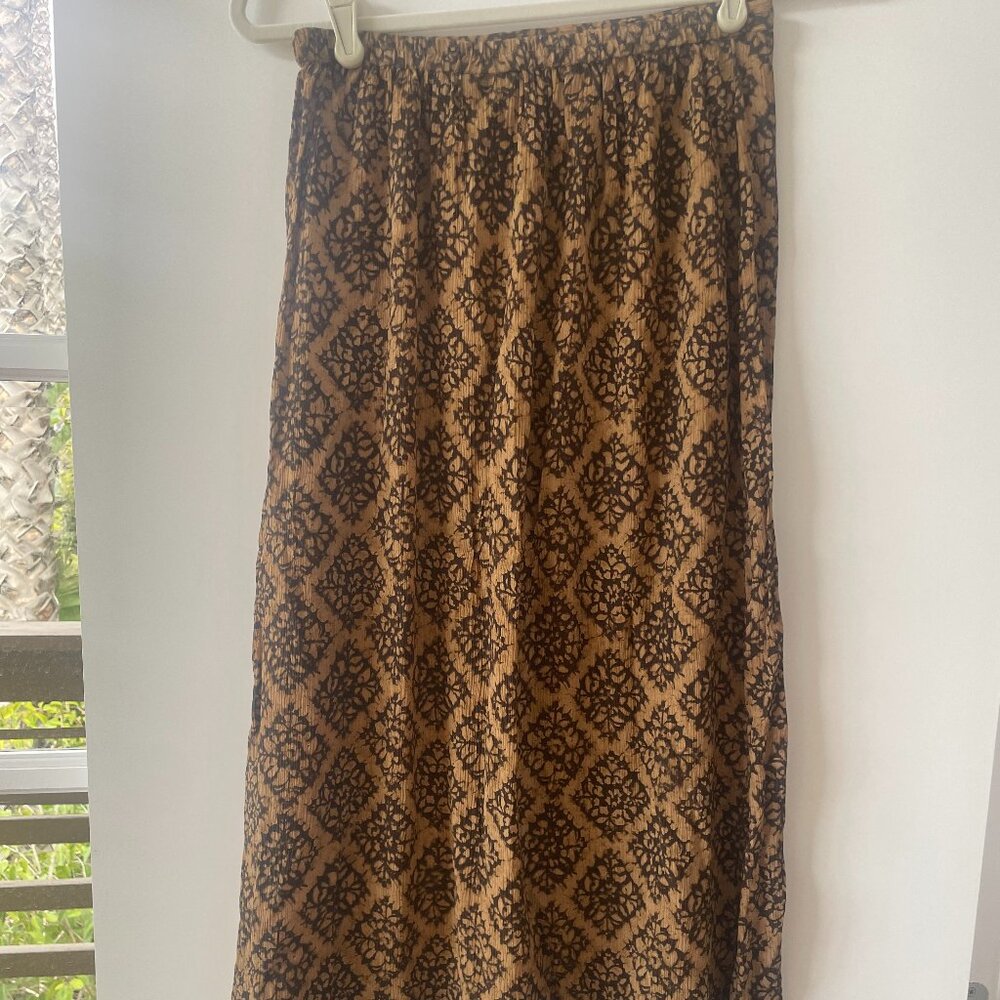 Karen Scott Petites Boho Print Silk Maxi Skirt, Black‎ and Tan, PS